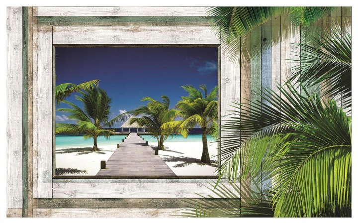 Fototapeta flizelina Pláž Palmy Oceán Relaxace Dřevěný Pirs 254x184 lepidlo