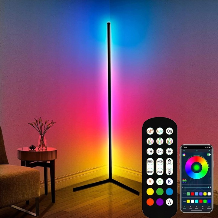 Podlahová Rohová Stojací Lampa Rgb Led Dálkový Ovladač Aplikace Music 155 CM 10W