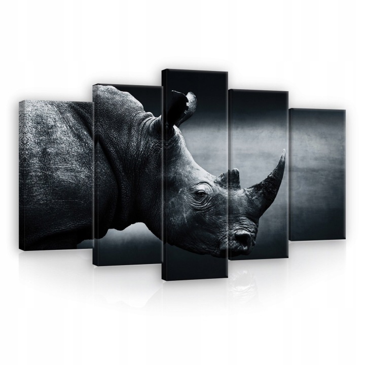 Obraz 100x60 Černobílý nosorožec, moderní síla do obývacího pokoje, polyptych