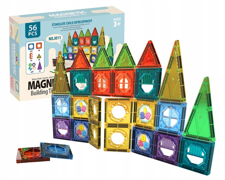EDUCATIONAL MAGNETIC BLOCKS SET 56 EL CONSTRUCTION PANELS FOR CHILDREN