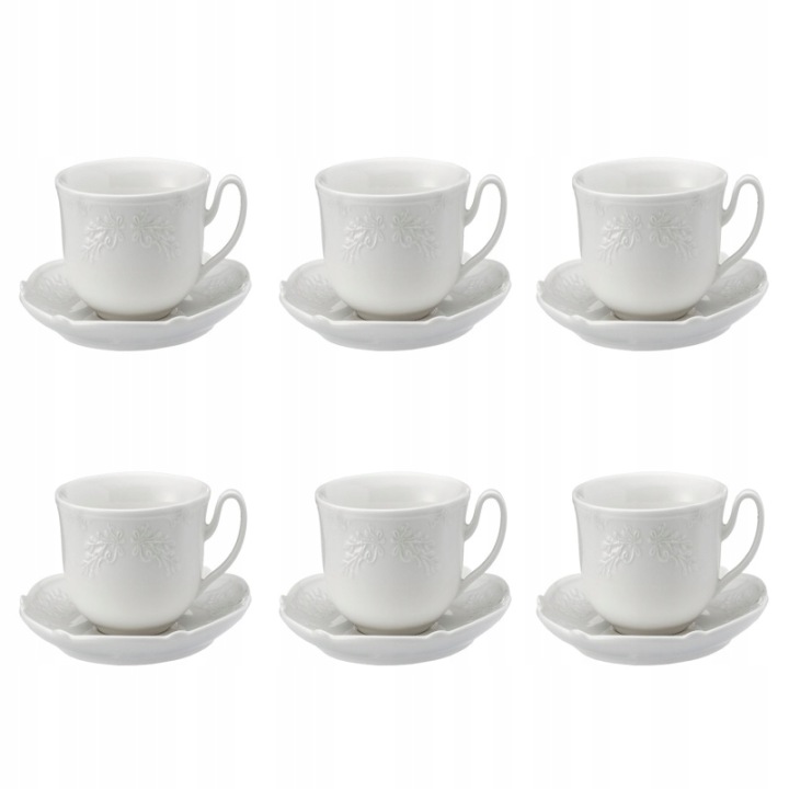 Sada šálků z porcelánu 6 × šálek 6 × podšálek 340 ml komplet bílý