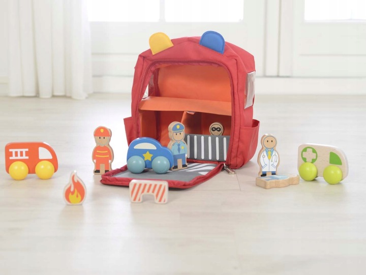 ODGRYWANIE RÓL ZESTAW FIGURKI DREWNIANE PLECAK POLICJANT STRAŻAK MASTERKIDZ Marka Masterkidz