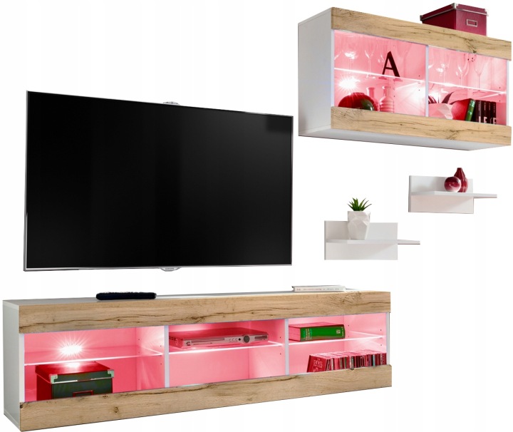 Sada Rtv nábytku Tivoli SET3 Bílá/Dub Wotan, Rgb Led