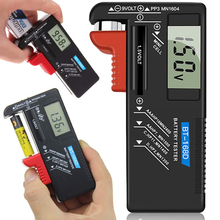 MIERNIK BATERII CYFROWY TESTER AKUMULATORKÓW WOLTOMIERZ LCD AA AAA C D 9V