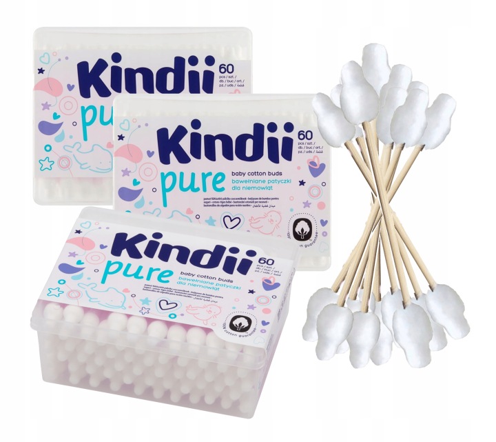 Kindii палички гігієнічні для дітей 60 шт. Pure — фото 3