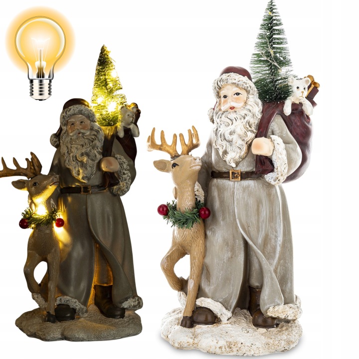 Vánoční ozdoba figurka Mikuláše se sobem a Led vánočním stromkem 29 Cm Dárek