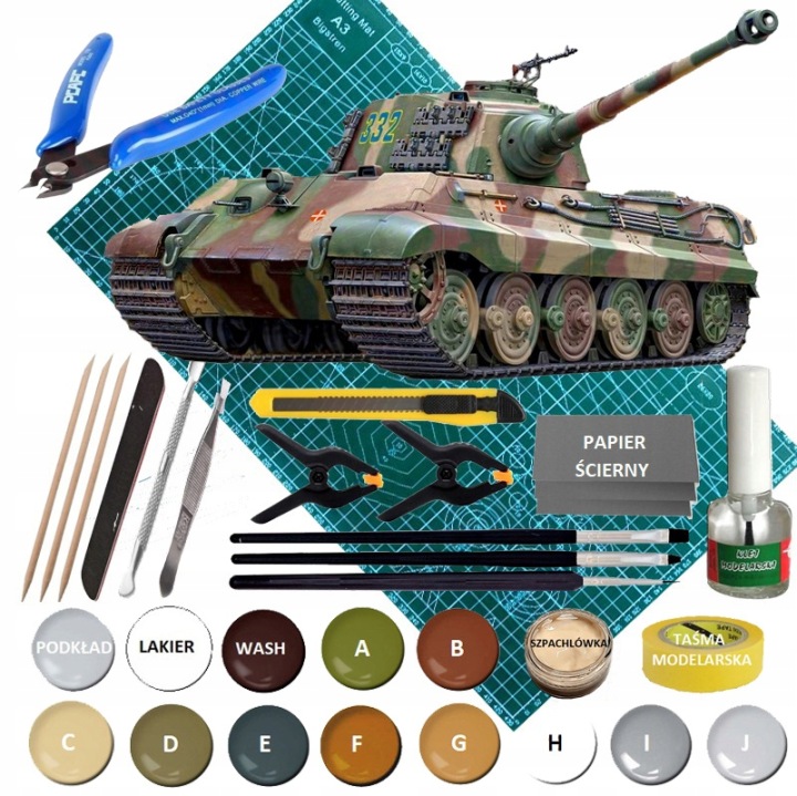 Модель танк Tiger II Тигр Королівський , Арденни 1944 +килимок A3, клей, фарби..