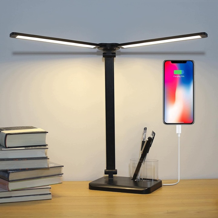 Led stolní lampa Dvojitá Usb skládací hlava 5 režimů časovače