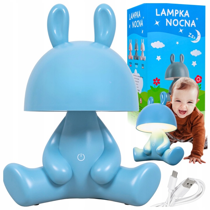 Noční lampa pro děti Led stolní Zajíc do dětského pokoje modrá