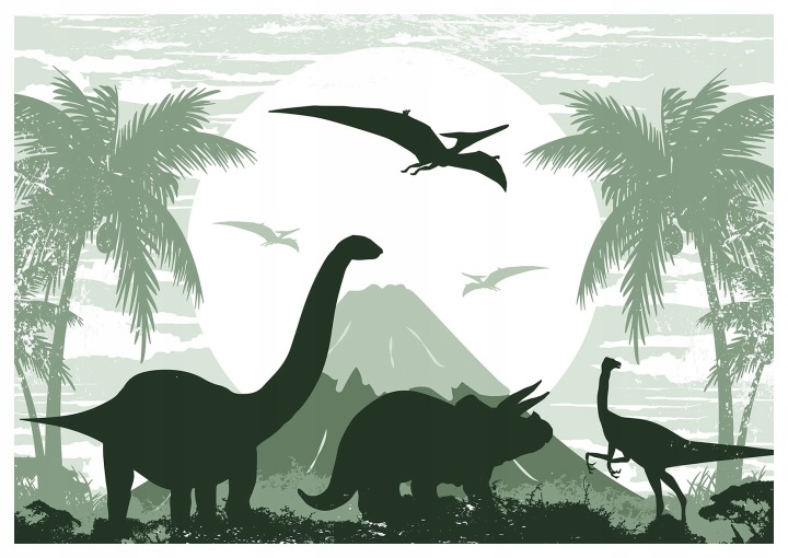 Vliesová fototapeta Dinosauři sopka palma pro děti 150x105 lepidlo