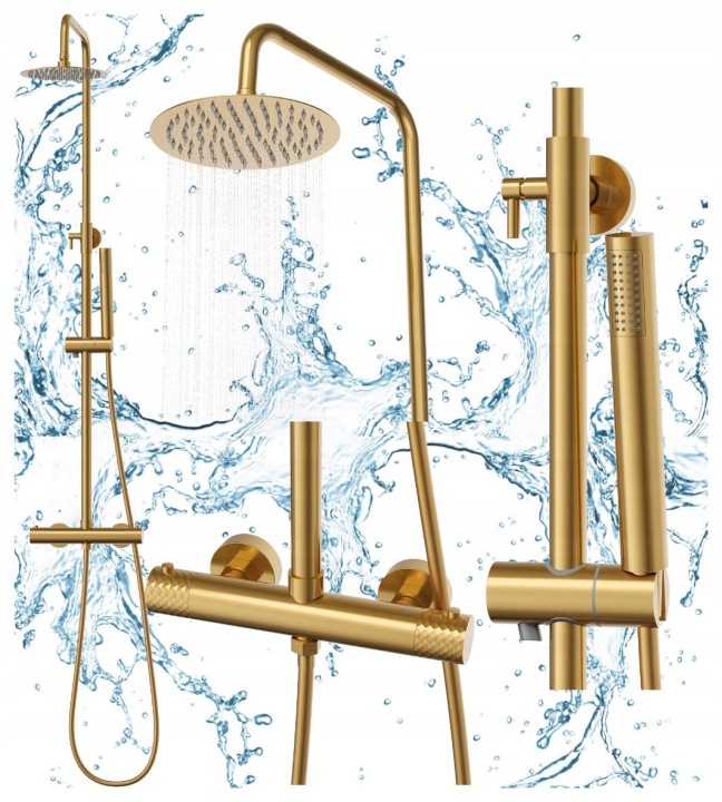 Termostatický sprchový set s dešťovou sprchou Glami zlatý