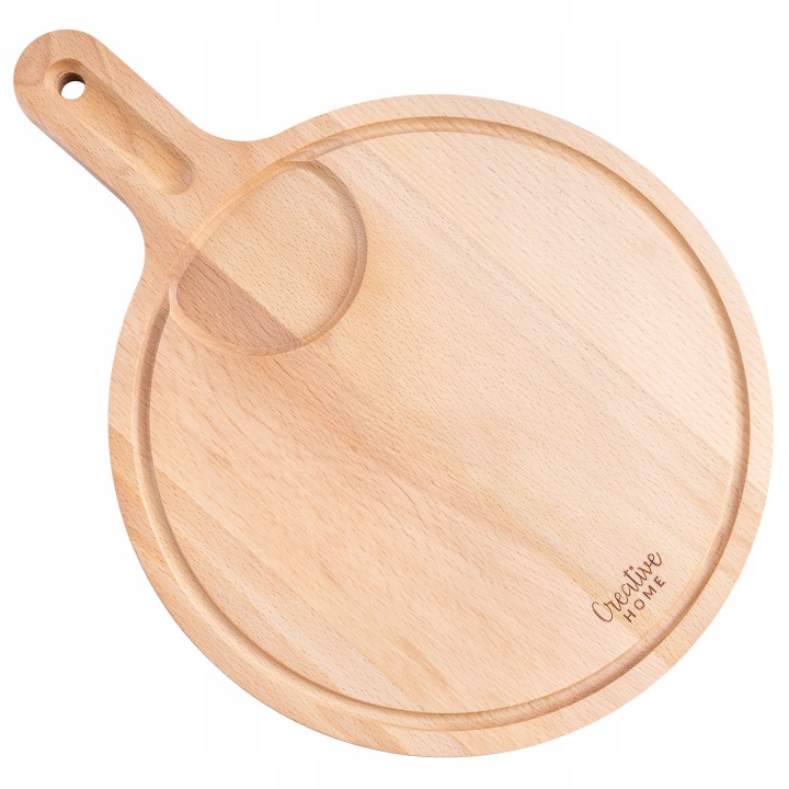 Dřevěné krájecí prkénko přírodní s úchytem na pizzu a sýry 40 x 30 cm