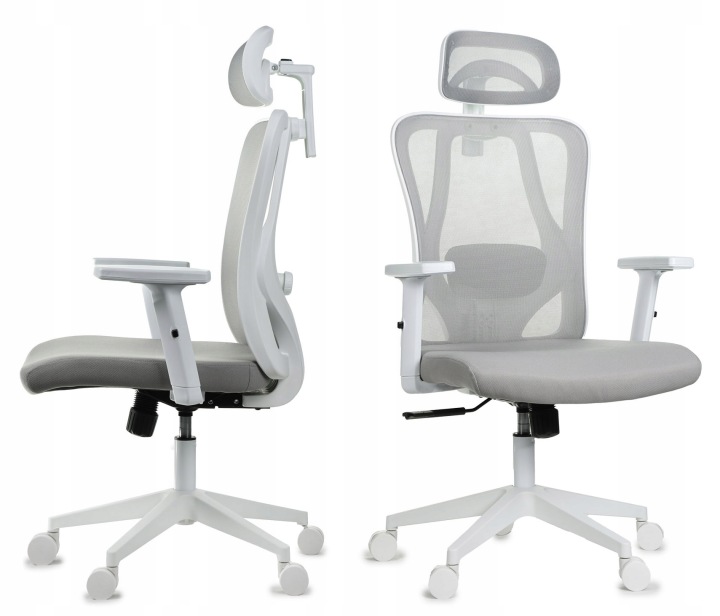 Ergonomické šedé bílé kancelářské křeslo FXB002 s nastavitelnými područkami Bozp