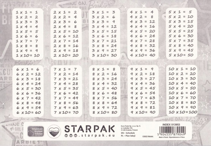 Розклад уроків з табличкою множення A5 Barbie Starpak 513953 — фото 3