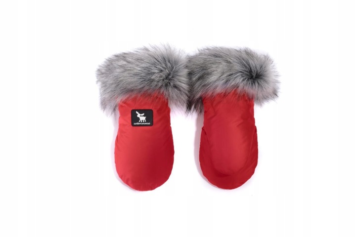 COTTONMOOSE рукавички з хутром колір червоний