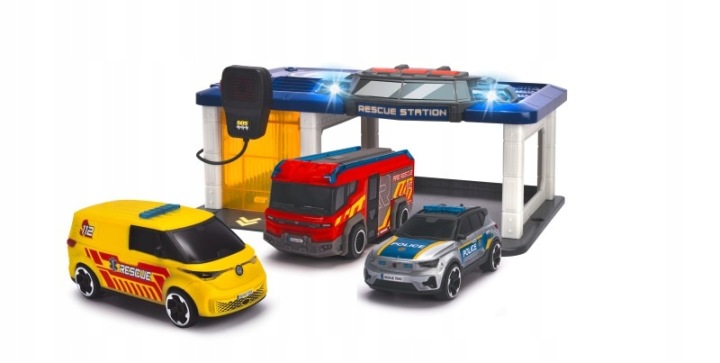 Станція рятувальна DICKIE TOYS з 3 транспортними засобами світло і звук мікрофон — фото 2