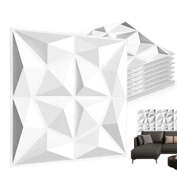 12 Ks Dekorativní 3D nástěnný stropní panel Kaseton 50x50 cm Bílý diamant