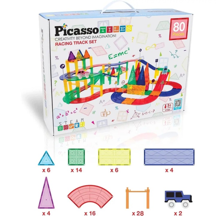 Магнітний конструктор PicassoTiles 80 ел. Трек Гоночний + 2 Машинки LED — фото 2
