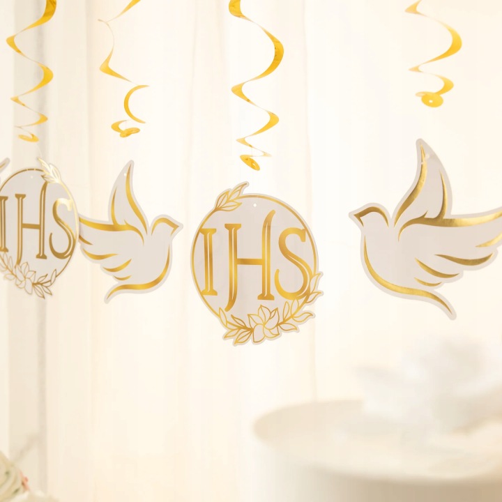 Декорація підвісна Святе причастя спіралі IHS гірлянда золота 6 шт. — фото 2