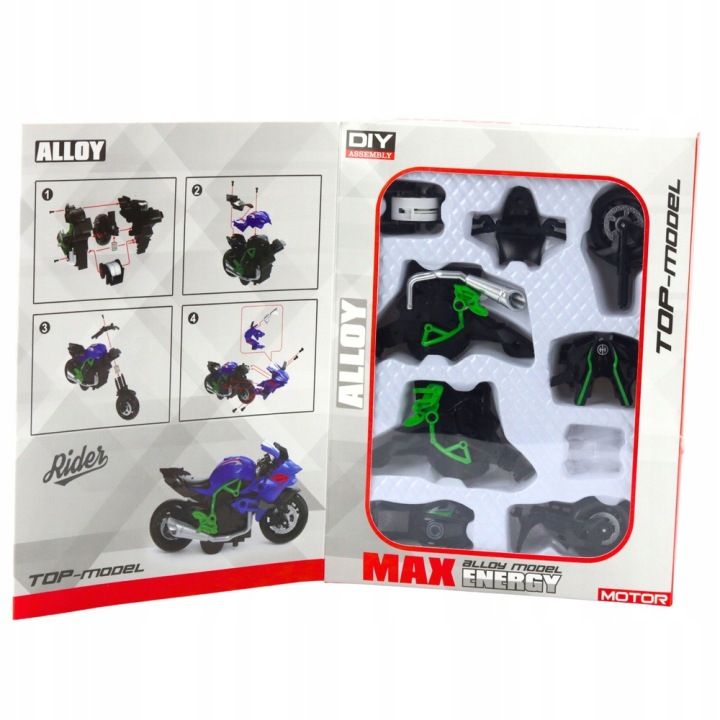 Мотоцикл Для Складання Скручування Метал 1:14 DIY Зелено-чорний — фото 3