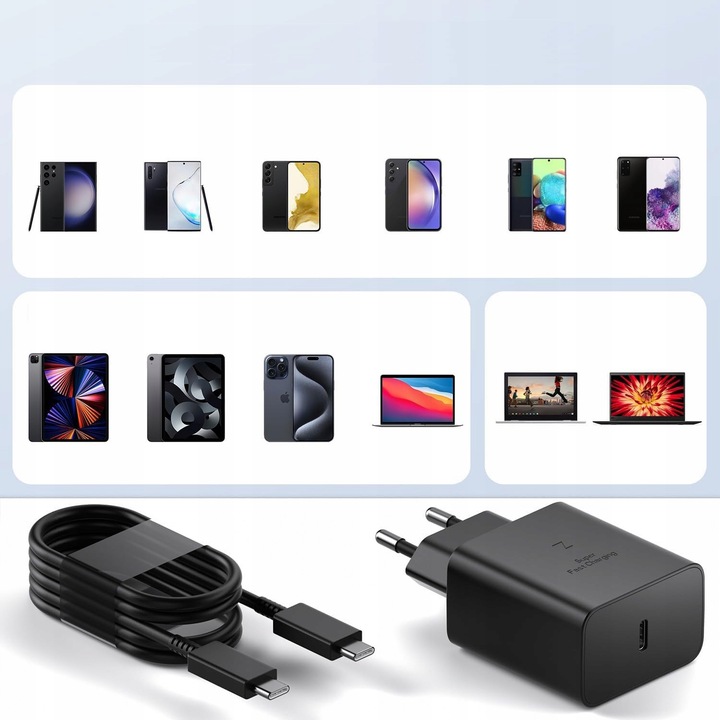 SZYBKA ŁADOWARKA 45W UNIWERSALNA ZASILACZ SZYBKIE ŁADOWANIE KABEL 1M USB-C