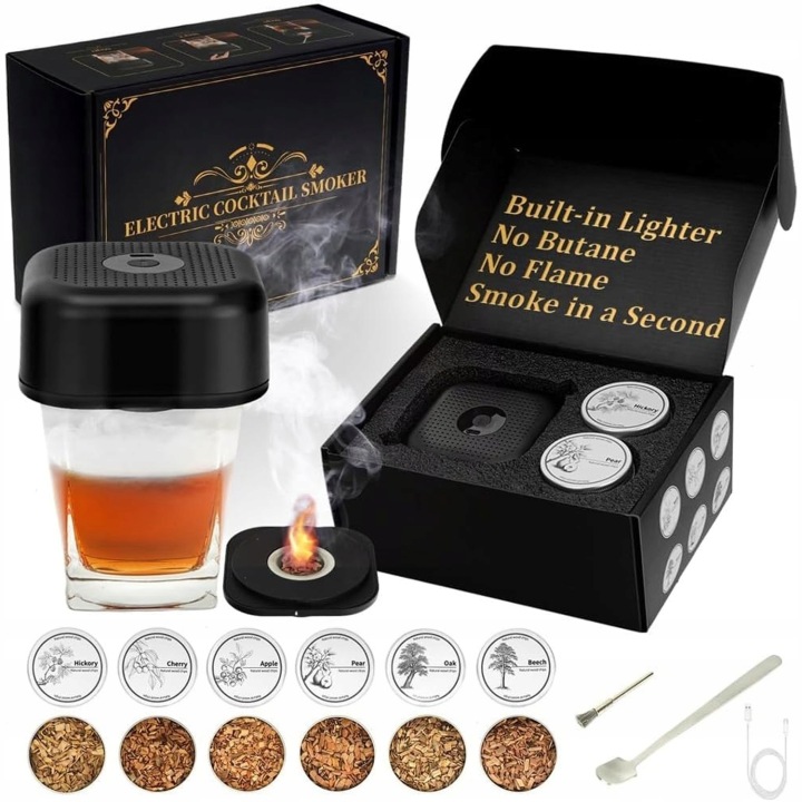 Elektrická Sada Na Uzení Whisky Smoker S Nástroji Na Nápoje 6 Příchutí