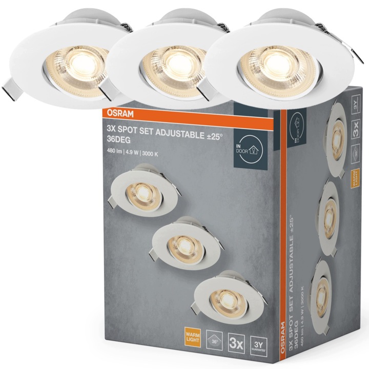 3x Lampa Kulaté Stropní Svítidlo Stropní Led svítidlo Spot 4.9W 330lm 3000K Downlight Osram