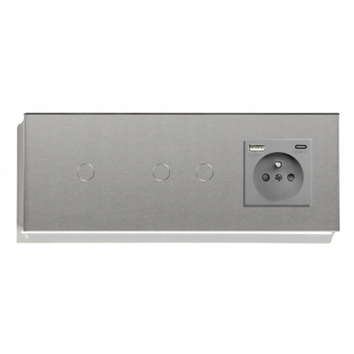 Dotykový Spínač Trojitý Skleněný 1+2 Zásuvka Usb-c Qc 20W Quick Charge