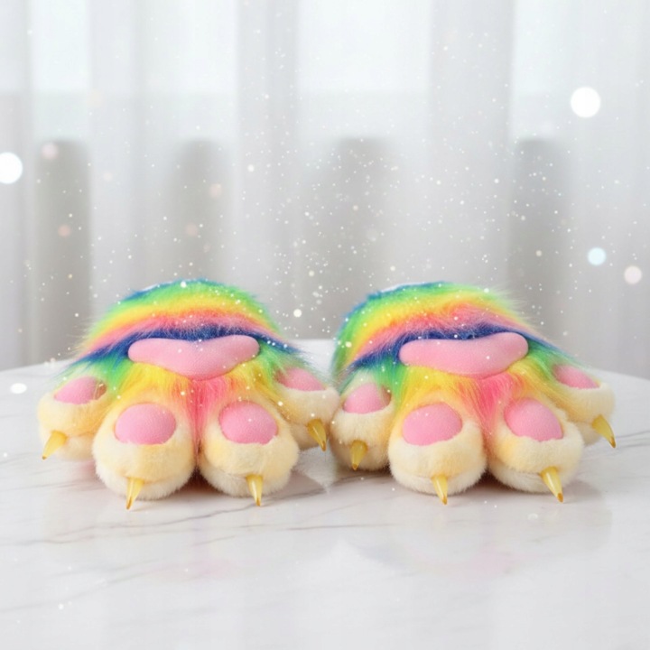 Fursuit Paw Mitten Косплей Використай рукавиці для лови тварин М'яка без пальців Веселка a — фото 6