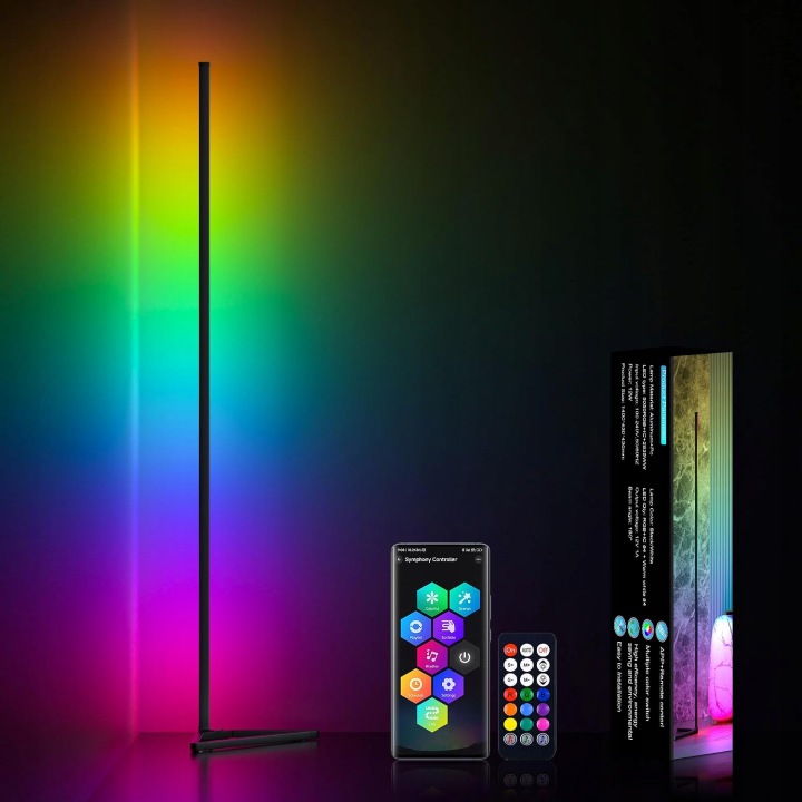 Rohová Led Rgb+ic stojící lampa s aplikací a dálkovým ovládáním 12W 140 Cm, černá