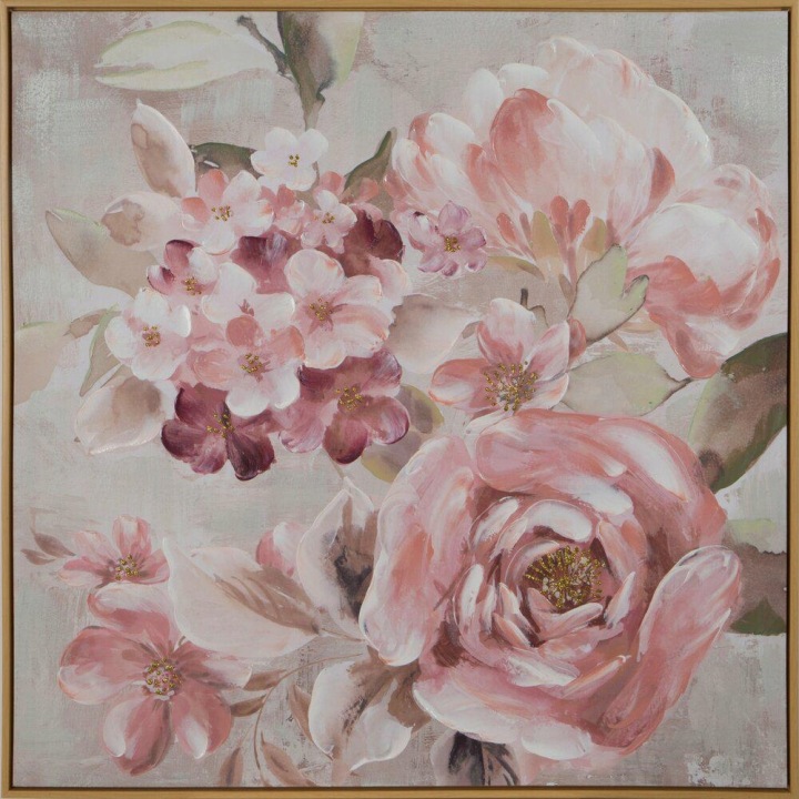 Obraz 611/B 80x80 cm růžové květy nástěnná dekorace do pokoje v rámečku