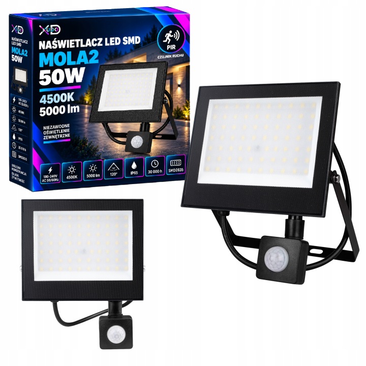 Halogen Led venkovní reflektorová lampa 50W Snímač pohybu 4500K IP65