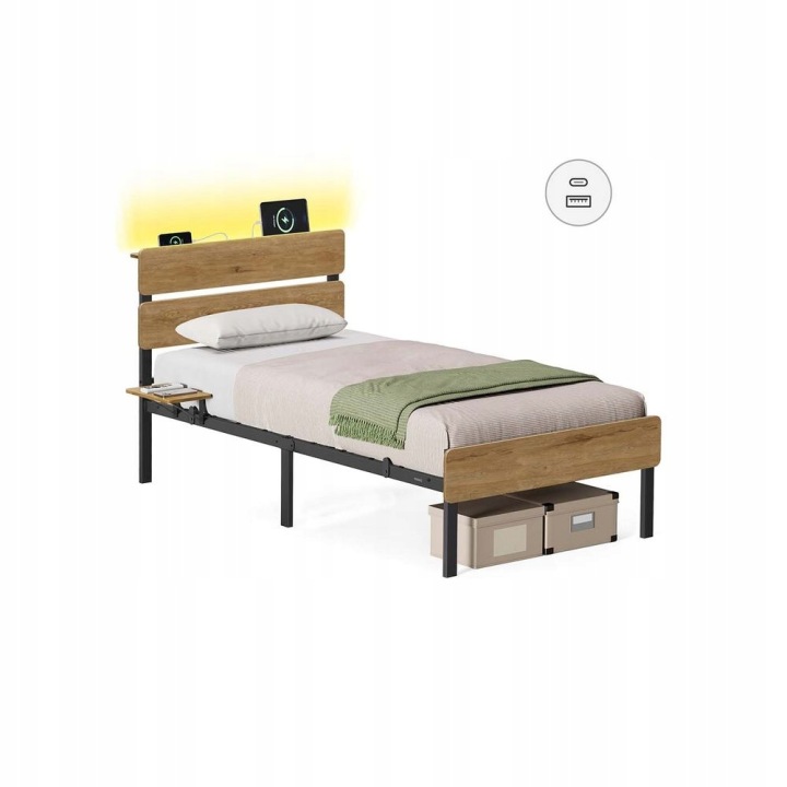 Rám postele 90 x 190 cm, Led osvětlení, porty Usb a typu C, snadná montáž