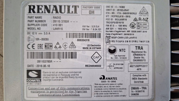 RADIO CZYTNIK Navigation RENAULT TALISMAN KADJAR 281153785R STAN wie neu