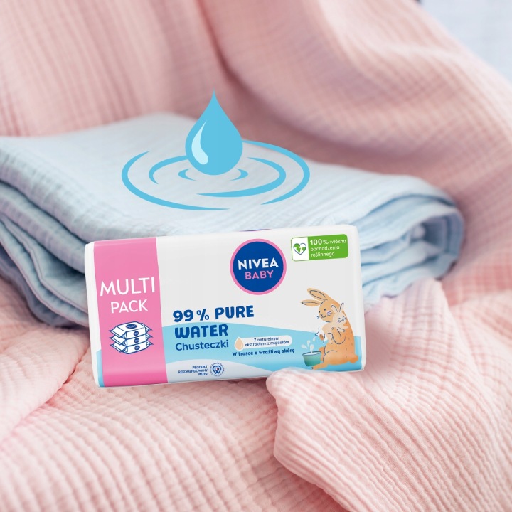 NIVEA Baby серветки вологі для дітей Pure Water 3 упаковки упаковка — фото 9
