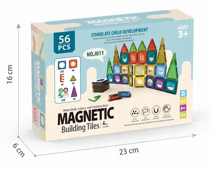 EDUCATIONAL MAGNETIC BLOCKS SET 56 EL CONSTRUCTION PANELS FOR CHILDREN Brand click4TOYS