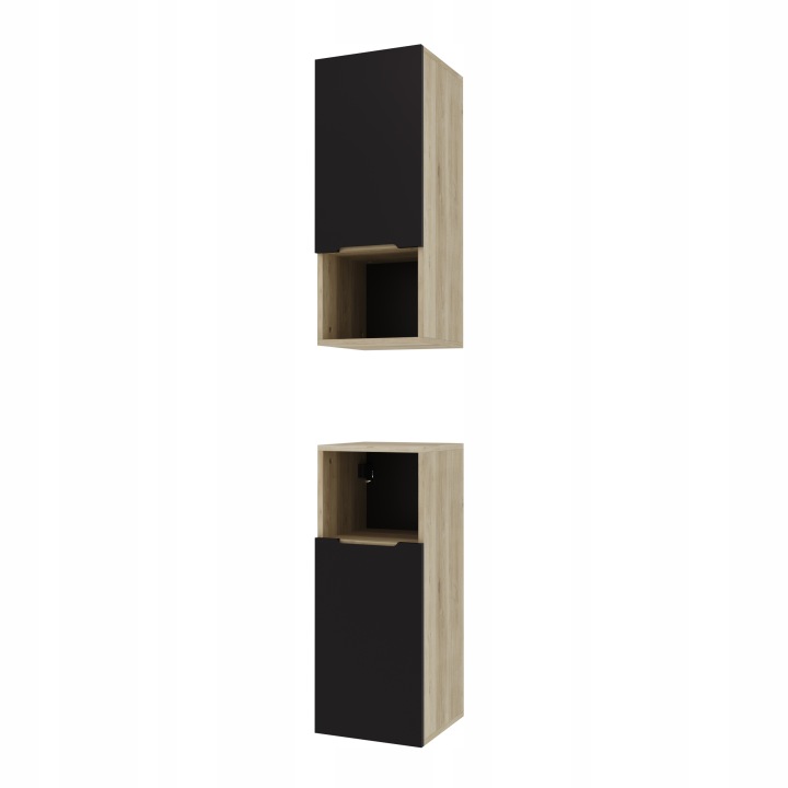 Boční skříňka černá 75x30x30 závěsná koupelnová černá matná/dub, Omeble