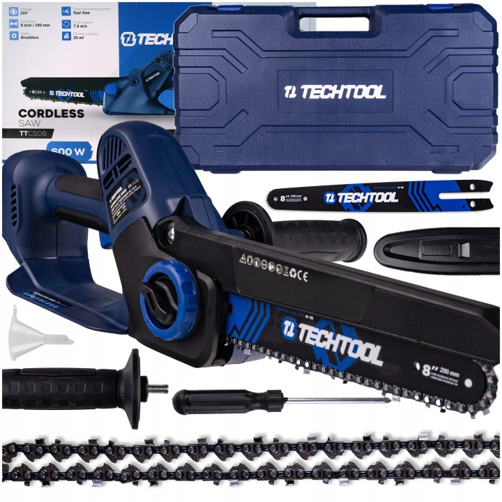 Aku Řetězová Pila Pila 8" Větev Kufr Techtool