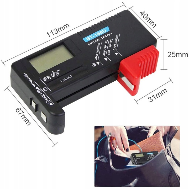 MIERNIK BATERII CYFROWY TESTER AKUMULATORKÓW WOLTOMIERZ LCD AA AAA C D 9V