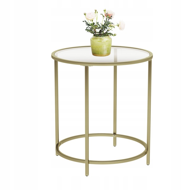 STOLIK KAWOWY SZKLANY DO SALONU OKRĄGŁA ZŁOTA ŁAWA 50 cm METAL GLAMOUR