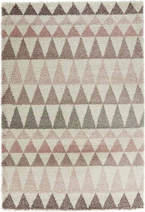 Růžovo krémový hrubý koberec typu shaggy do obývacího pokoje, vzor boho 160 x 230 cm