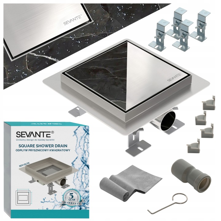 Podlahový odtok 2v1 čtvercový 15x15 cm Flat inox nerezová ocel Sevante