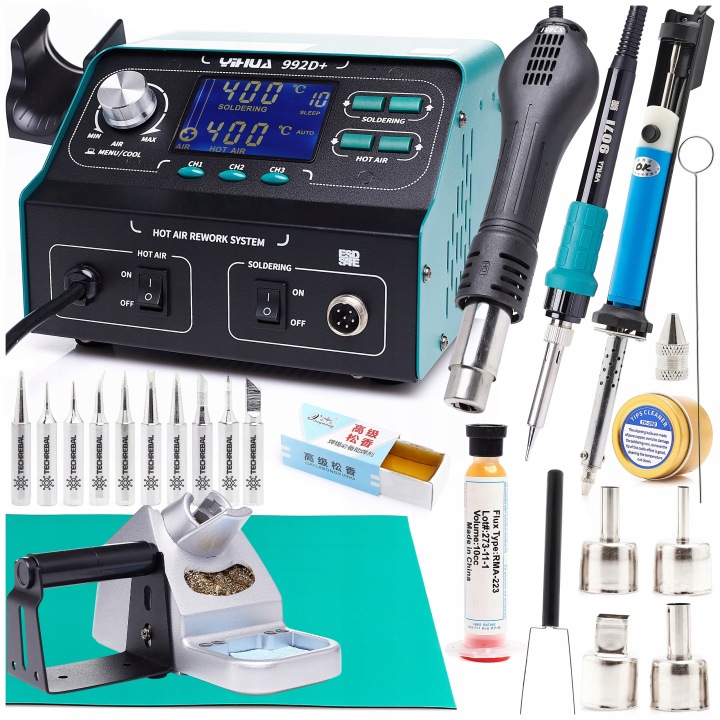 Pájecí Stanice 2V1 Yihua 992D+ 720W Servisní Sada Podložka Pro Odsávání Hrotů