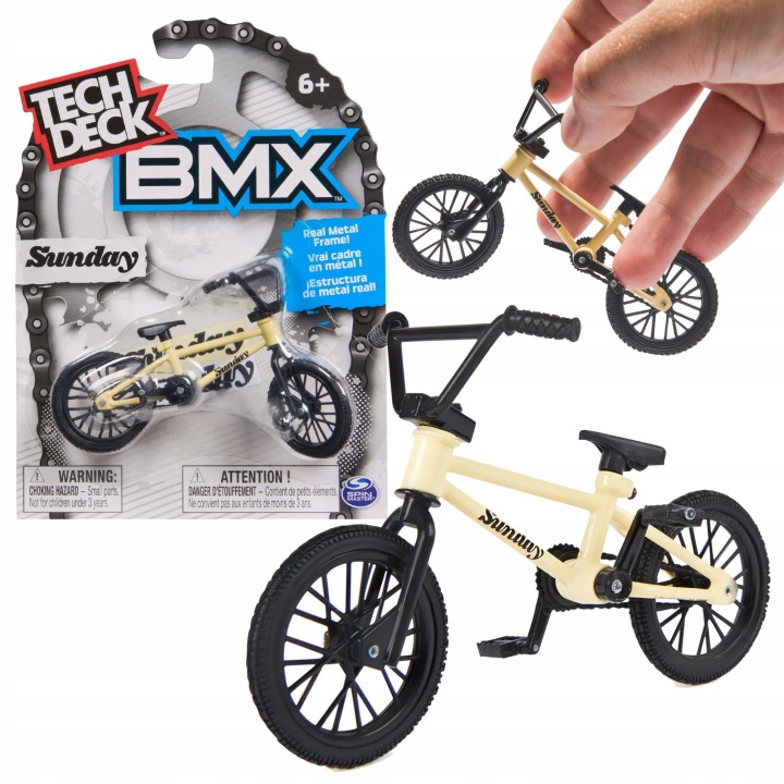FINGERBIKE ROWER BMX MINI NA PALCE KREMOWY SUNDAY + NAKLEJKI TECH DECK