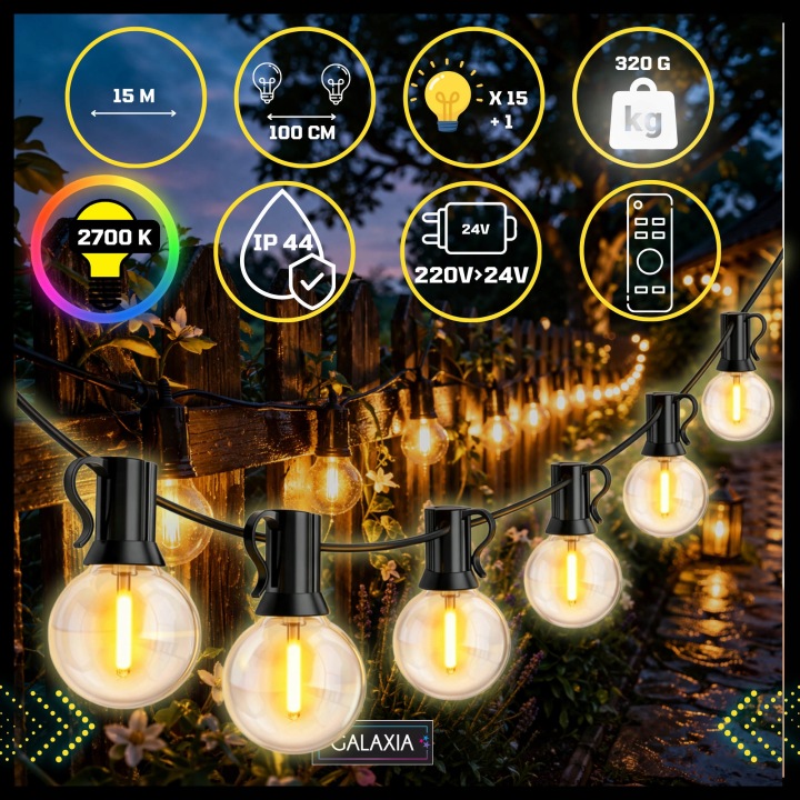 Гірлянда світлова садова 15 м 15 LED лампи садові 230 В з пультом — фото 2
