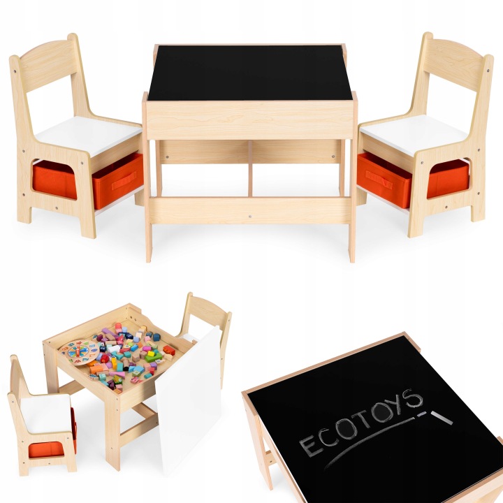Набір Меблів Для Дітей Столик + 2 Стільця Дошка Крейдова Ecotoys