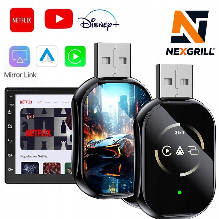 NEXGRILL 2025 Bezdrátový adaptér Carplay Android Auto + Mirror Link 3v1 ...