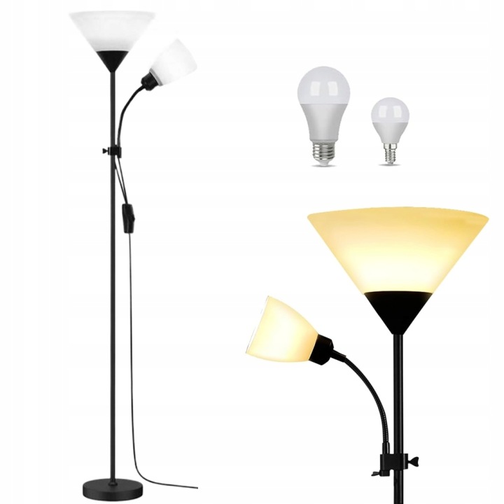 Stojací Led lampa na čtení, černá, 164 cm, E27 E14, černá, 60 W