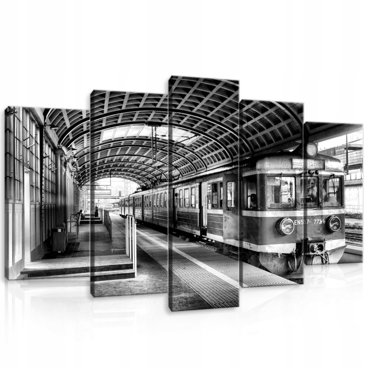 Obraz 100x60 Vlakové nádraží vlak nástupiště černobílé město architektura