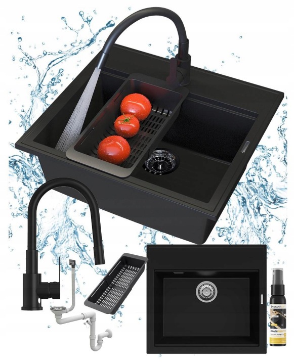 Granitový dřez Černý Verno Set Dřez baterie Grado Plus sifon